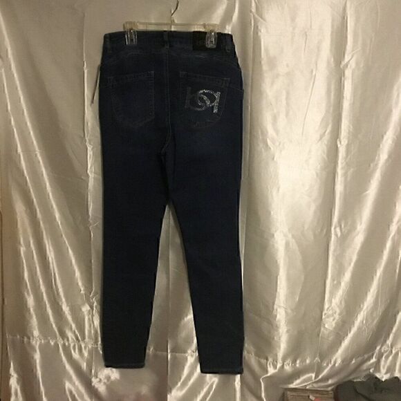 Bebe Destroyed Distressed Rhinestone Dark Wash Blue Skinny Jeans 30 - Picture 2 of 8